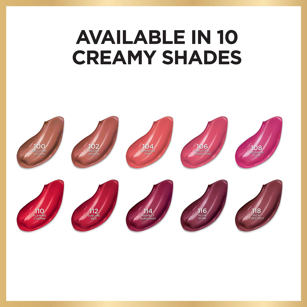L'Oreal Paris Age Perfect lip color swatches array displaying ten hydrating shades.
