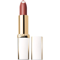 L'Oreal Paris Age Perfect luminous hydrating lipstick Bright Mocha open tube shows nourishing serum benefits.