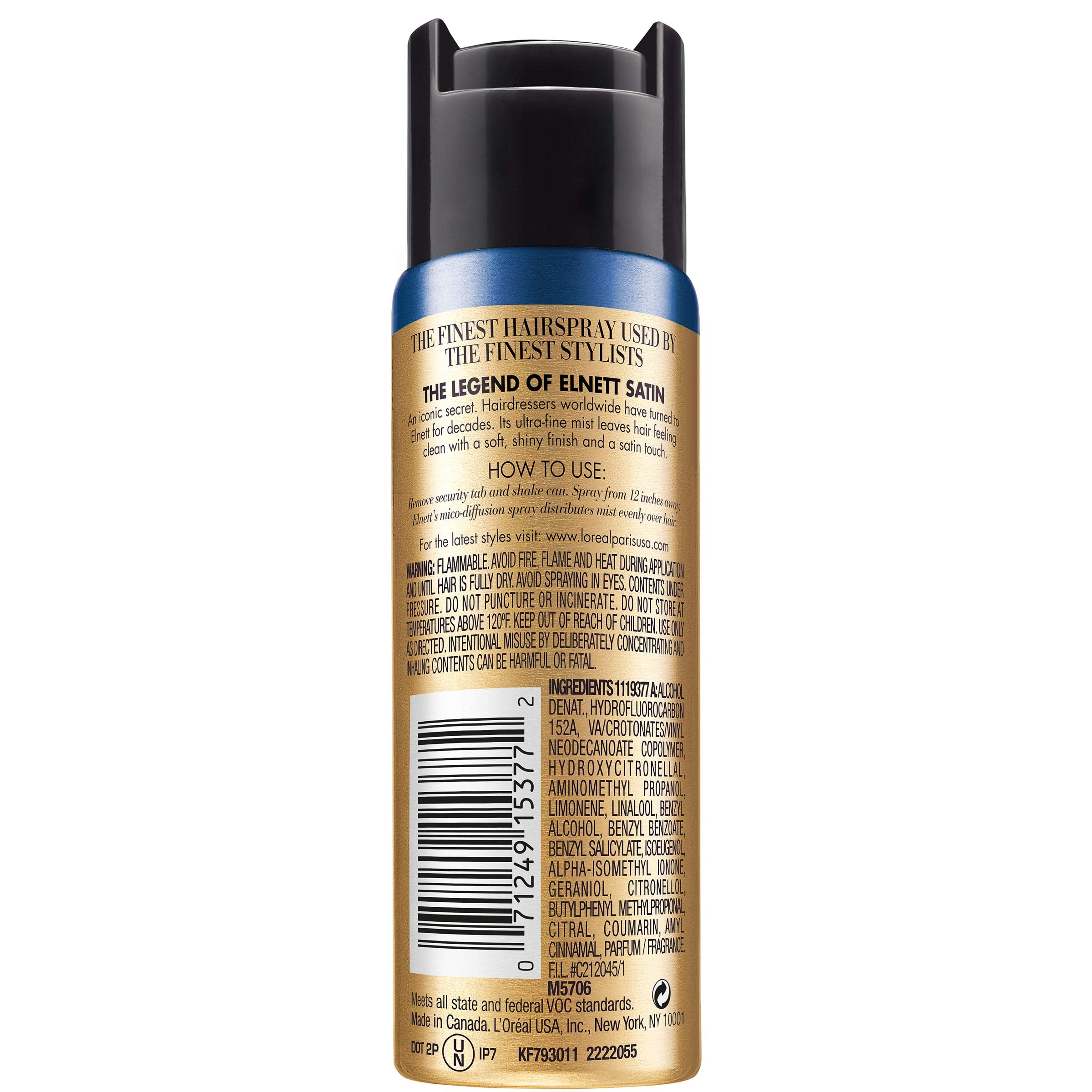 L'Oreal Paris Elnett travel size packaging shown for on-the-go styling.