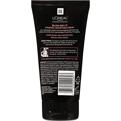 L'Oreal Paris Blow Dry It application on damp hair for heat protection.