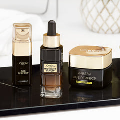 L'Oreal Paris Age Perfect Cell Renewal cream texture swatch showing non-greasy finish.