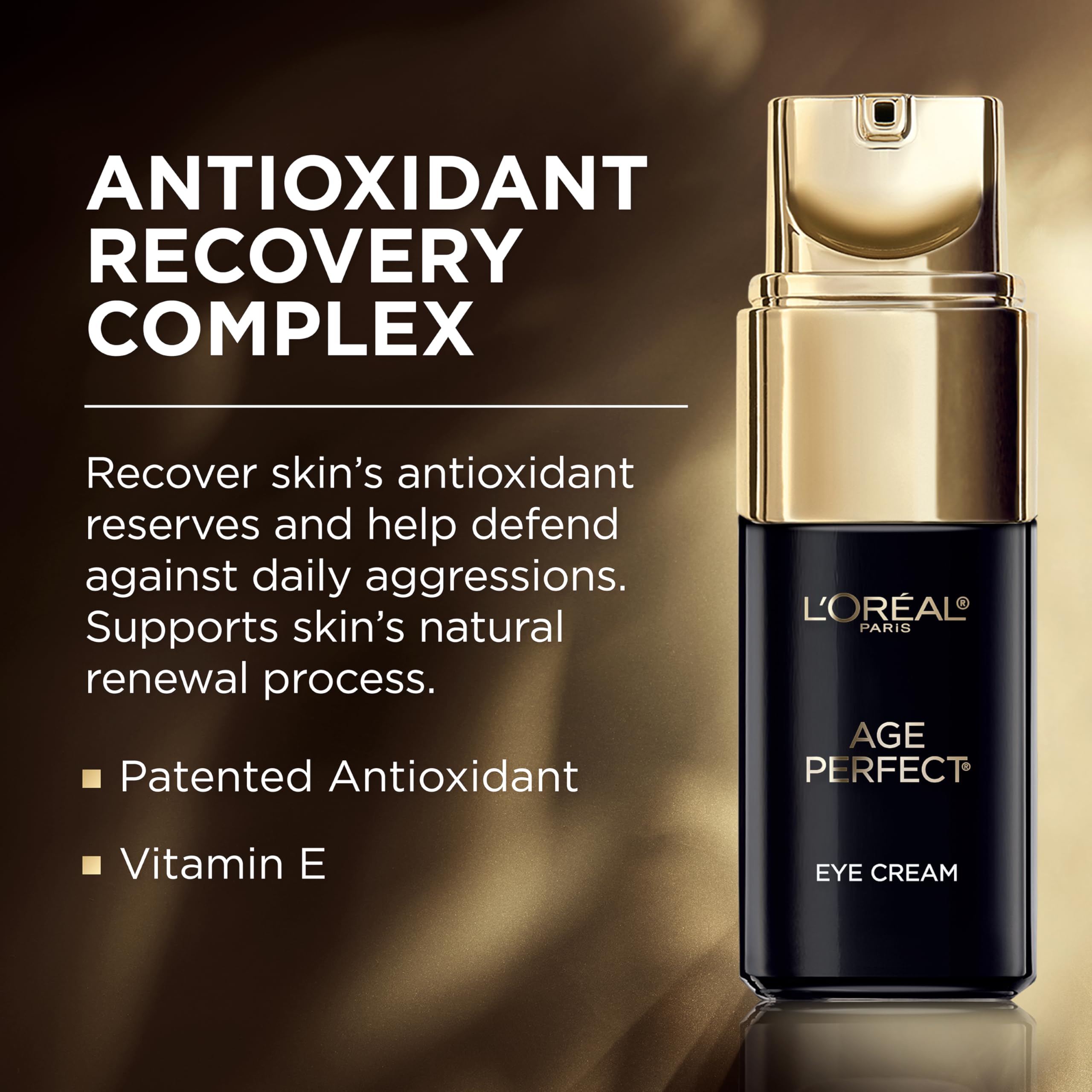L'Oreal Paris Age Perfect eye cream jar close-up highlighting smooth texture.
