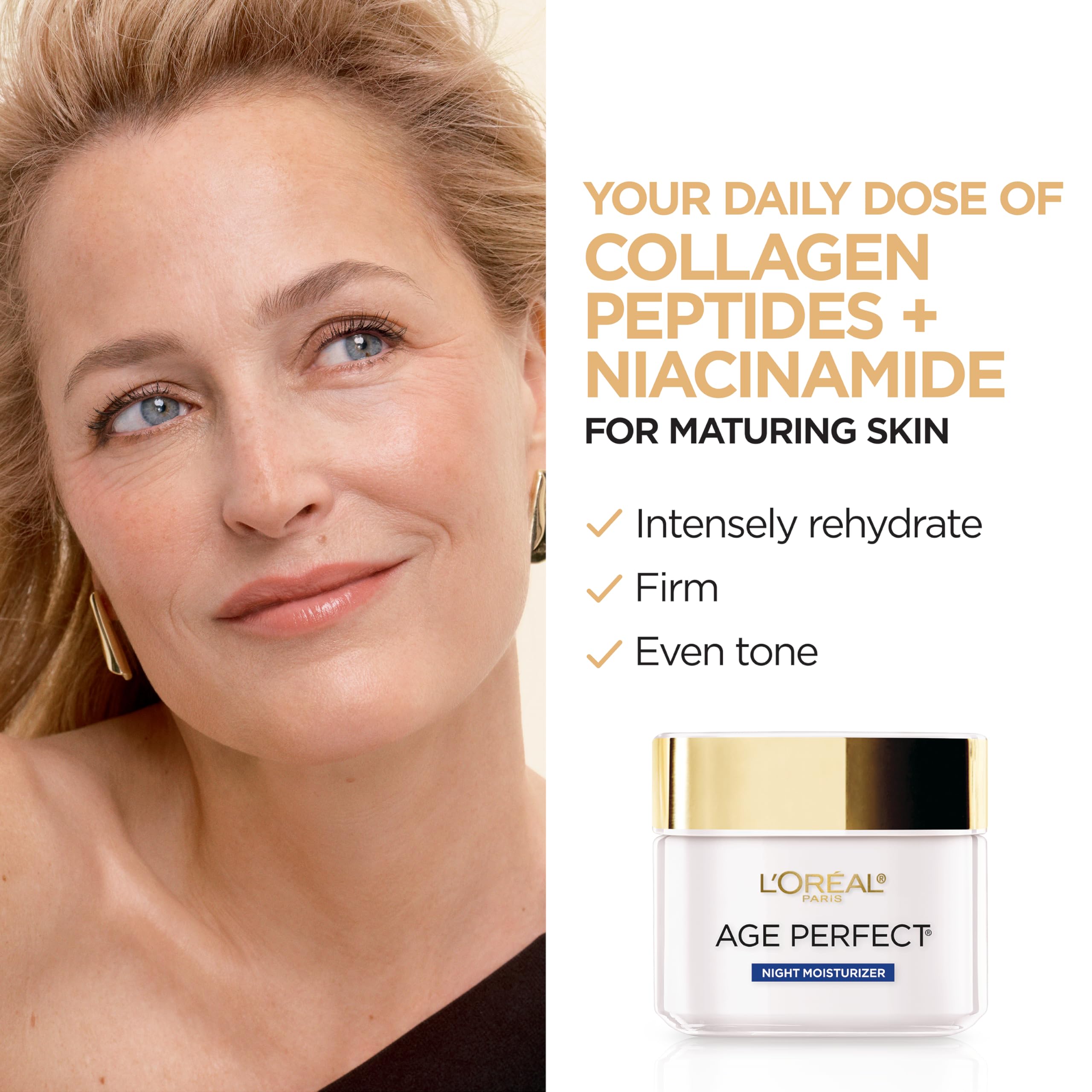 L'Oreal Paris Age Perfect peptide closeup highlights collagen building blocks.