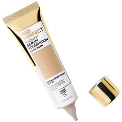 L'Oreal Paris Age Perfect Radiant Serum Foundation Rose Ivory packaging close-up highlighting SPF 50
