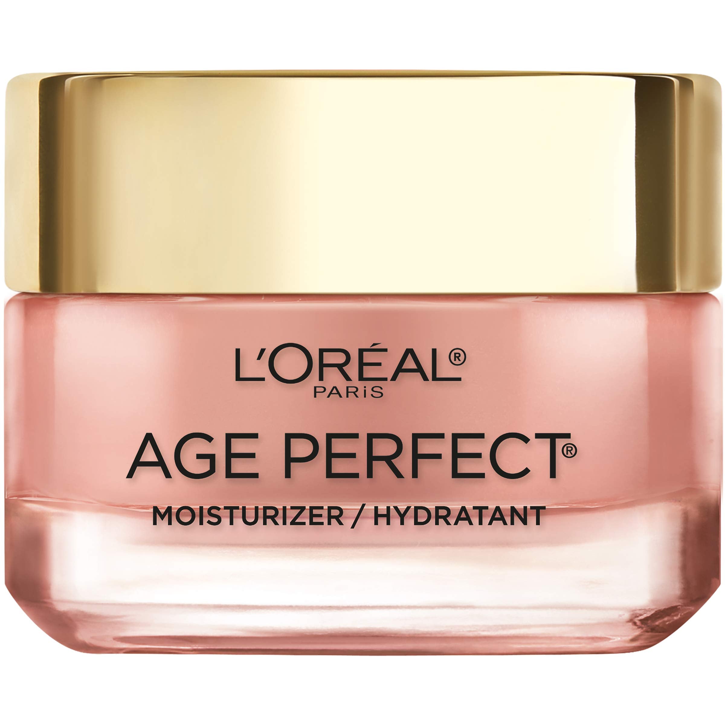 L'Oreal Paris Age Perfect Rosy Tone bottle shows instant rosy tint for a hydrated complexion.