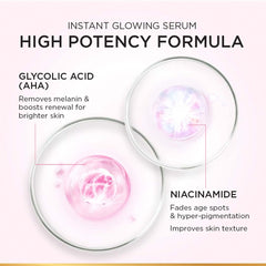 L'Oréal Paris Brightening Serum application drops on skin for quick absorption