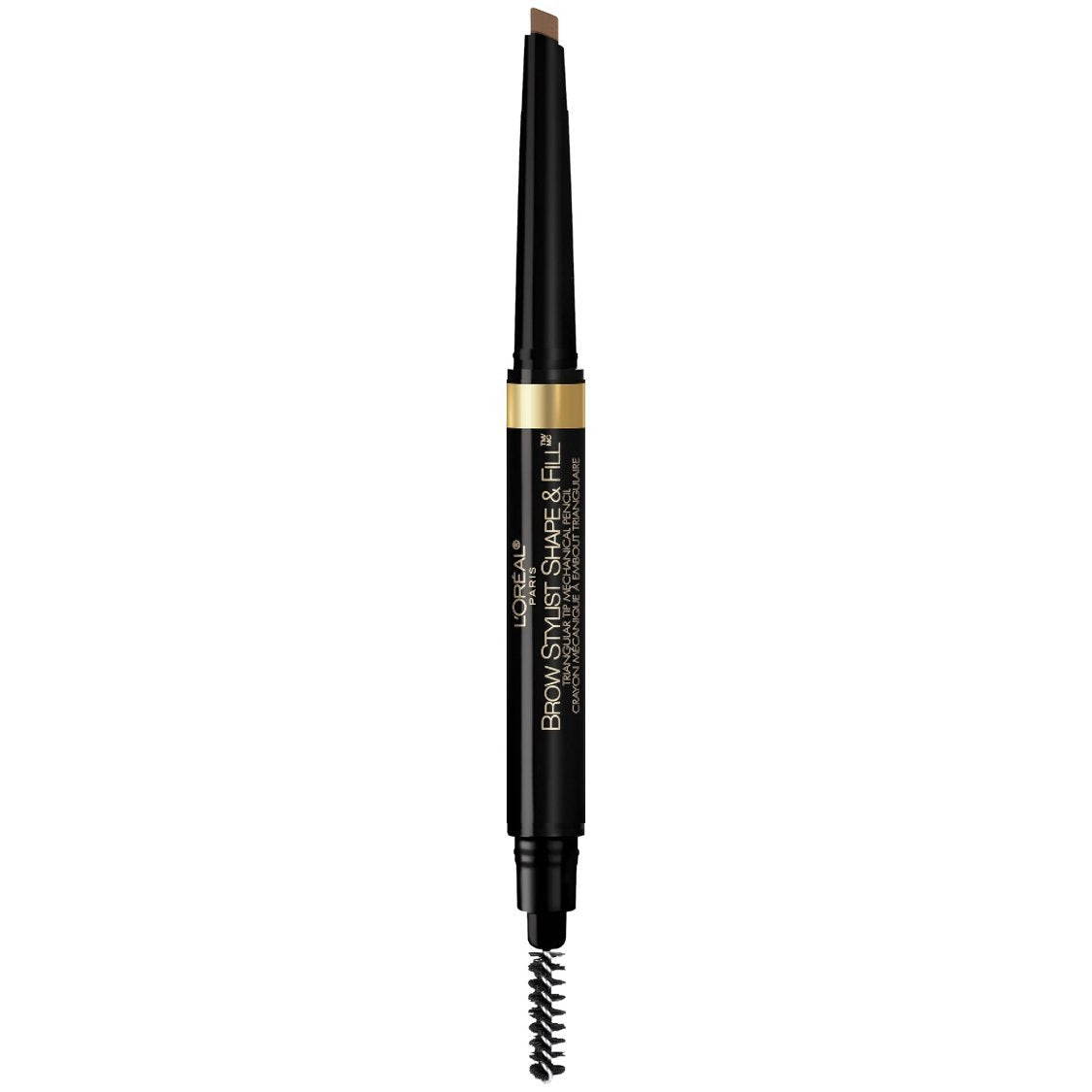 L’Oréal Paris Brow Stylist Shape and Fill triangular tip shapes brows precisely for natural definition.