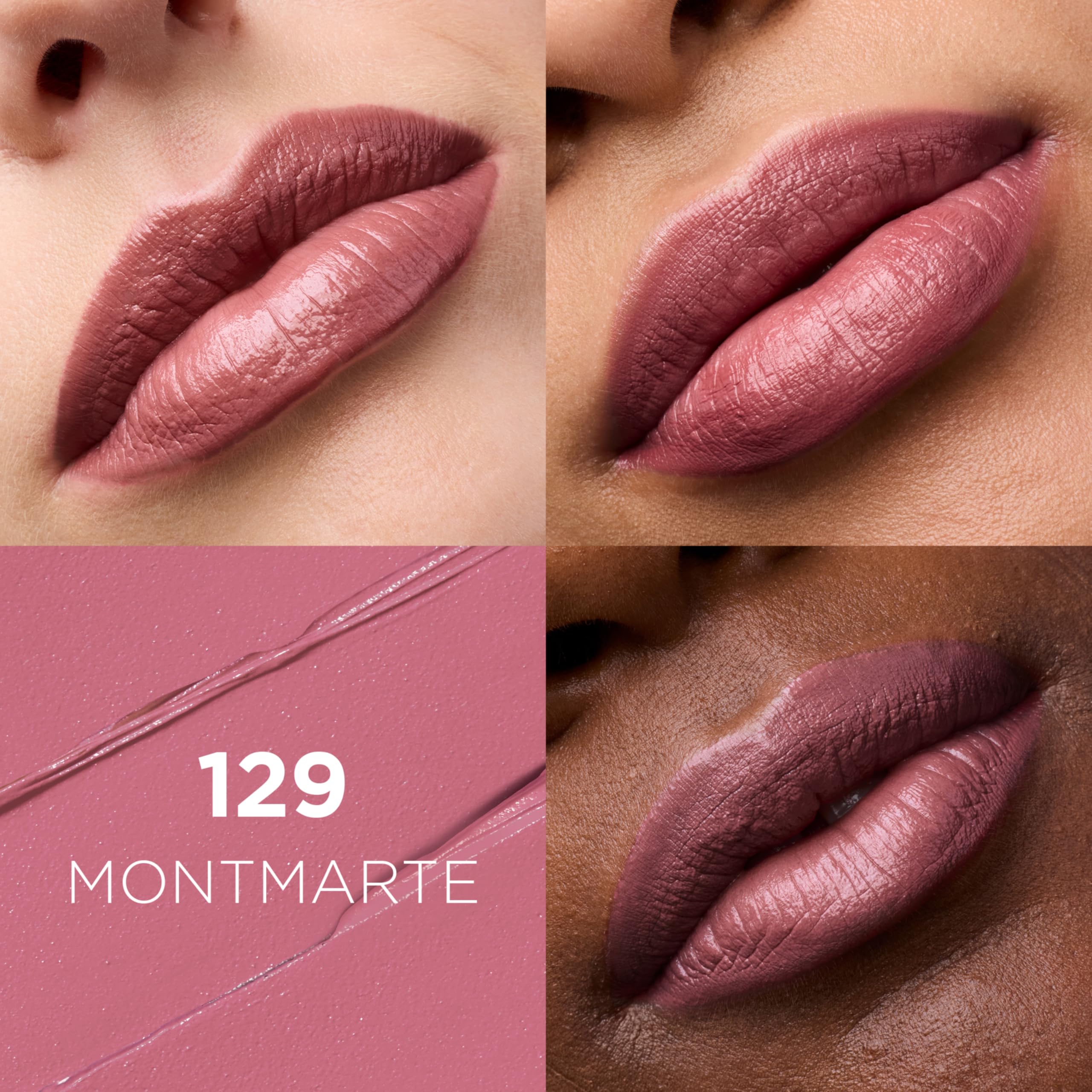 L’Oréal Paris Colour Riche Montmartre lipstick swatch demonstrates satin finish and moisturizing formula