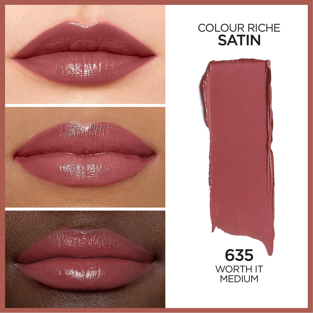L'Oreal Paris Colour Riche Satin Lipstick shade swatch on skin for true color.