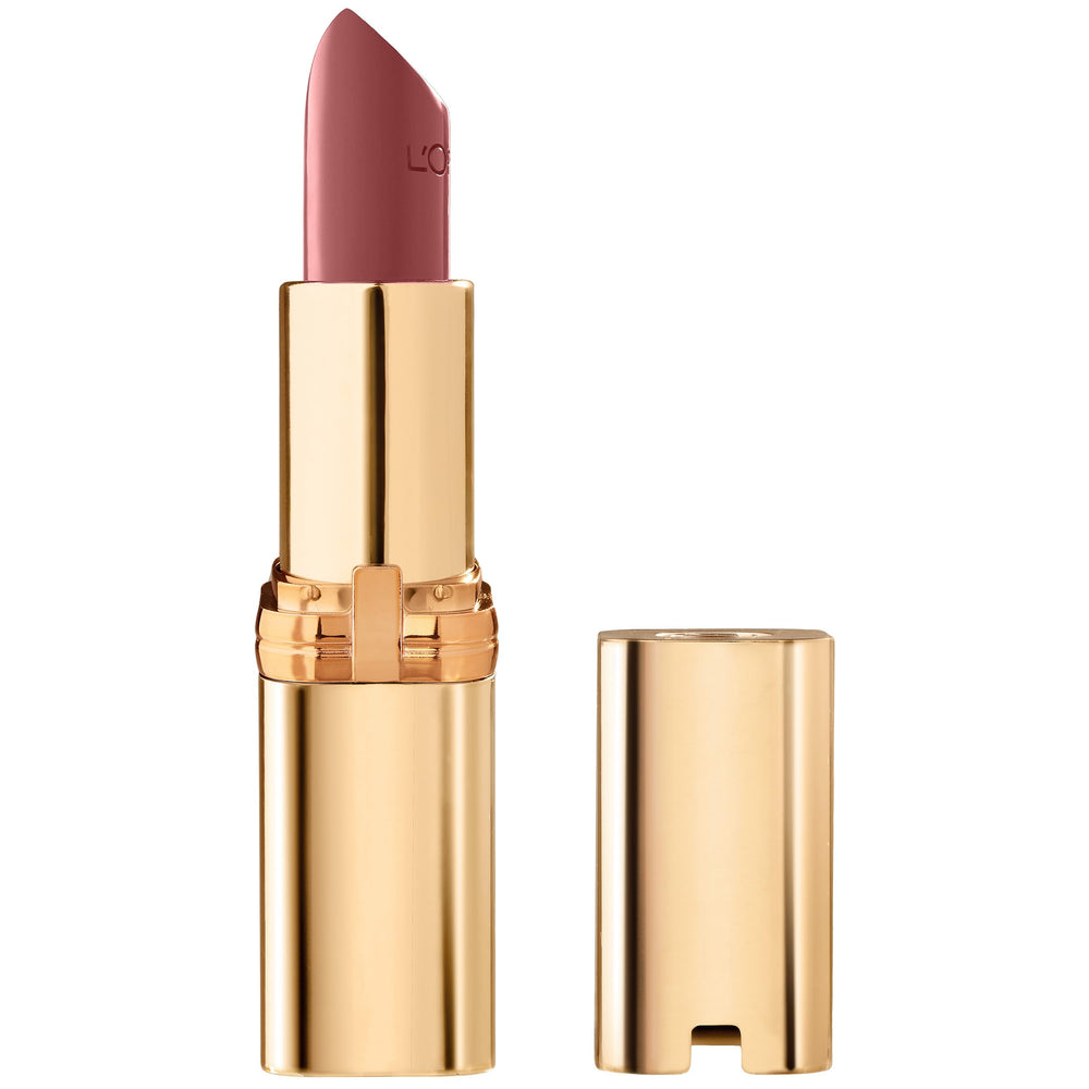 L'Oreal Paris Colour Riche Satin Lipstick tube closeup showing rich color payoff.
