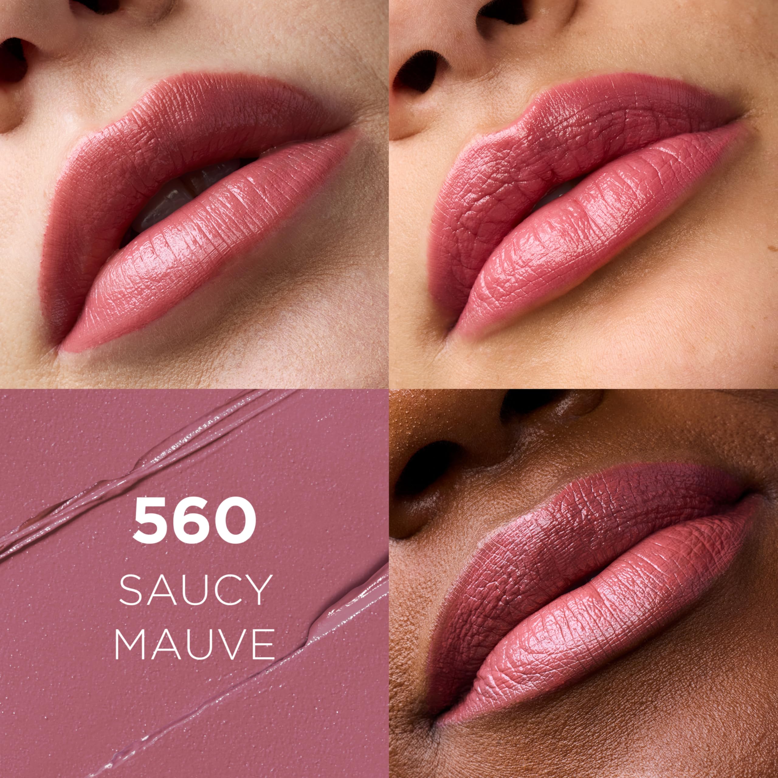 L'Oreal Paris Colour Riche Saucy Mauve swatches show rich, moisturizing shade.