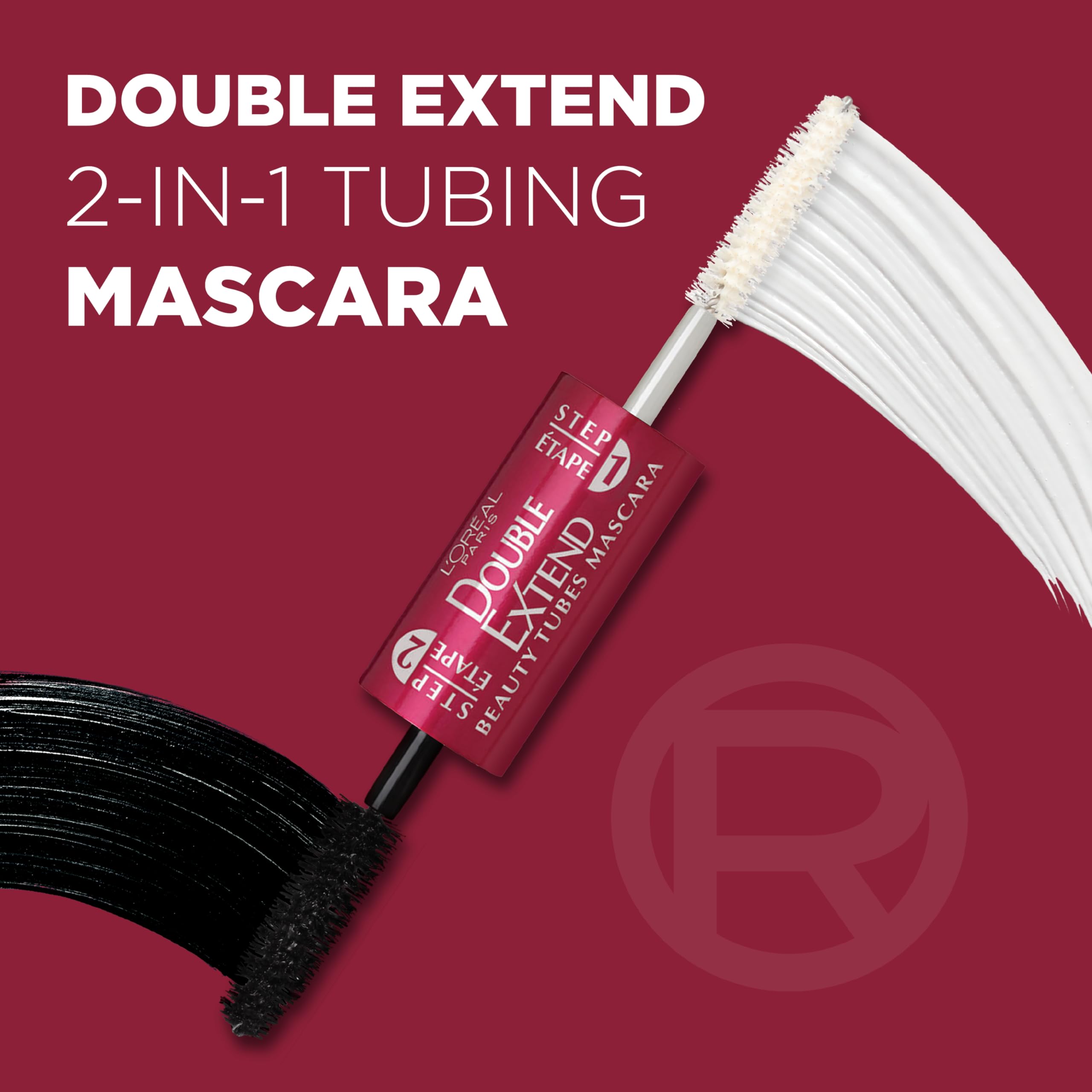 L’Oréal Paris Double Extend topcoat tubes lengthen lashes while locking in color