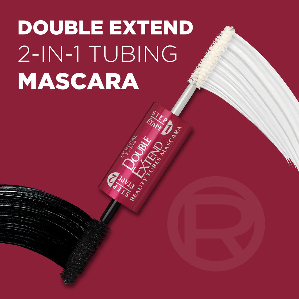 L’Oréal Paris Double Extend topcoat tubes lengthen lashes while locking in color