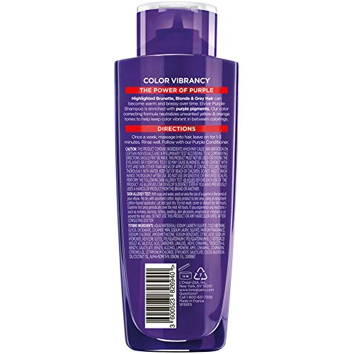 L'Oreal Paris Elvive Color Vibrancy Purple Shampoo creamy texture close-up highlights nourishing formula.