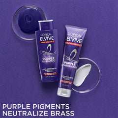 L'Oreal Paris Elvive Color Vibrancy Purple Shampoo lather demonstrates quick color correction for brass.