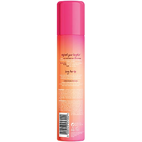 L’Oréal Paris Elvive Dream Lengths Air Volume Dry Shampoo application shot demonstrates a spray-ready formula for quick refresh