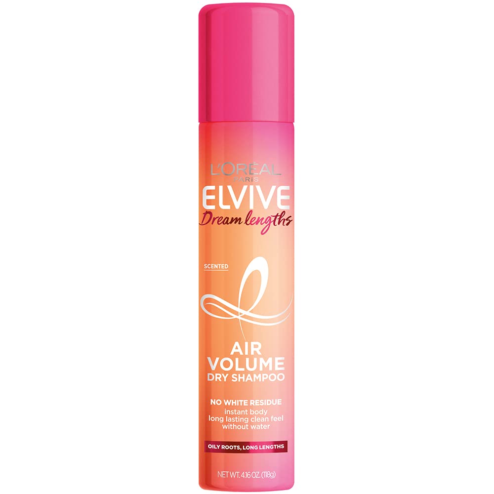 L’Oréal Paris Elvive Dream Lengths Air Volume Dry Shampoo bottle boosts volume and freshness