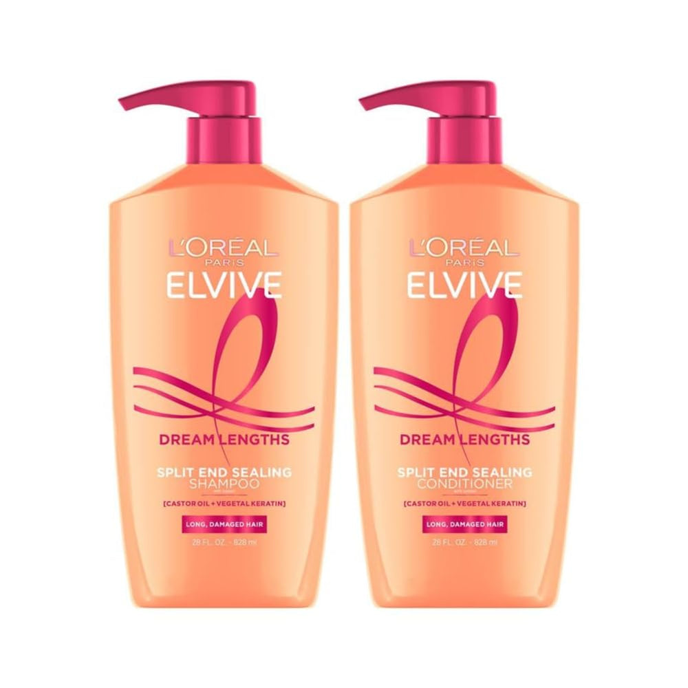 L'Oreal Paris front packaging of Dream Lengths set showing both bottles and benefits