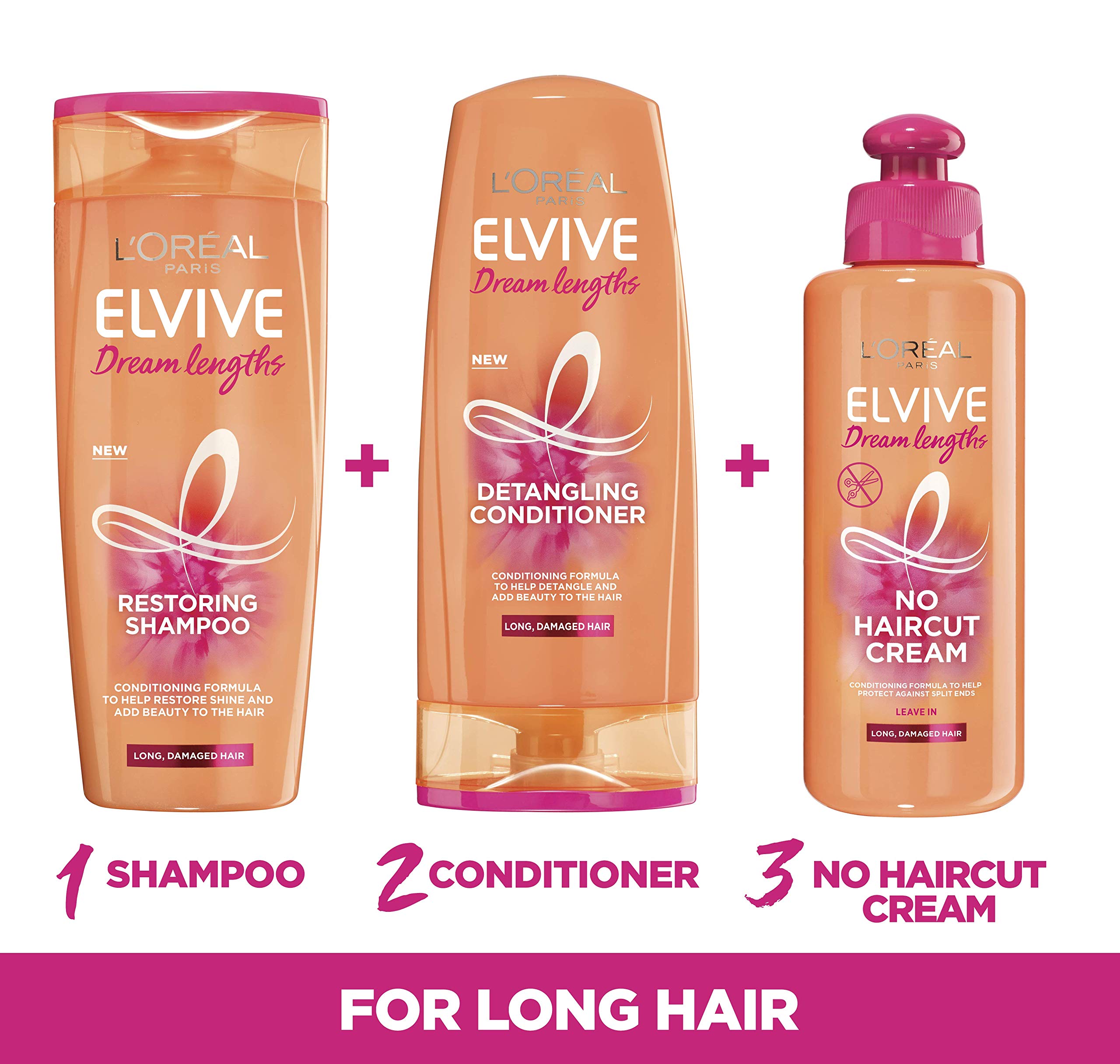 L'Oreal Paris Elvive Dream Lengths hair mask cream texture highlights rich nourishment for damaged-length hair.