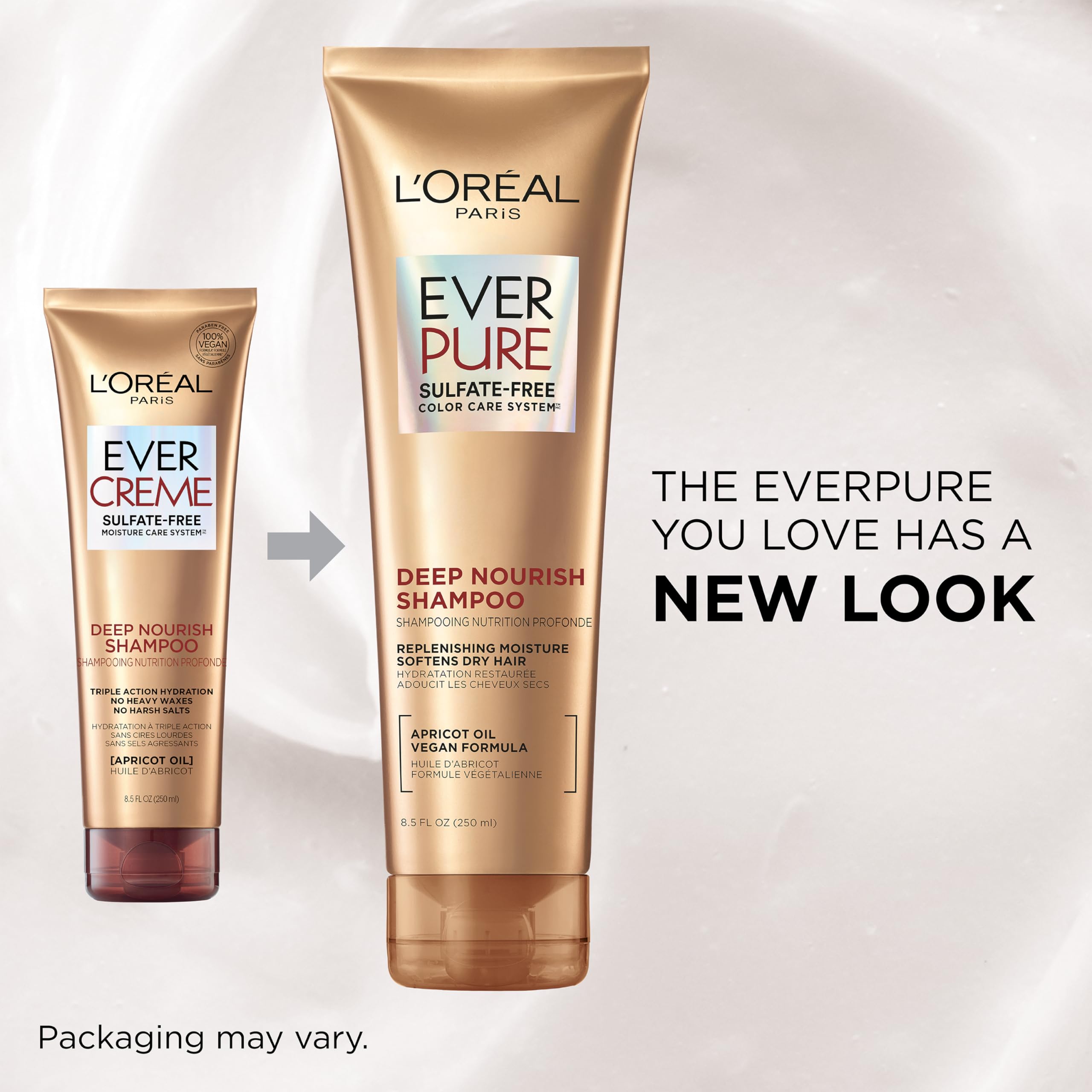 L'Oreal Paris EverPure apricot oil ingredient close-up suggests nourishing softness and fragrance.