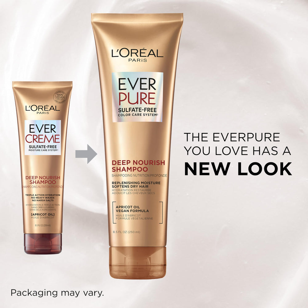L'Oreal Paris EverPure apricot oil ingredient close-up suggests nourishing softness and fragrance.