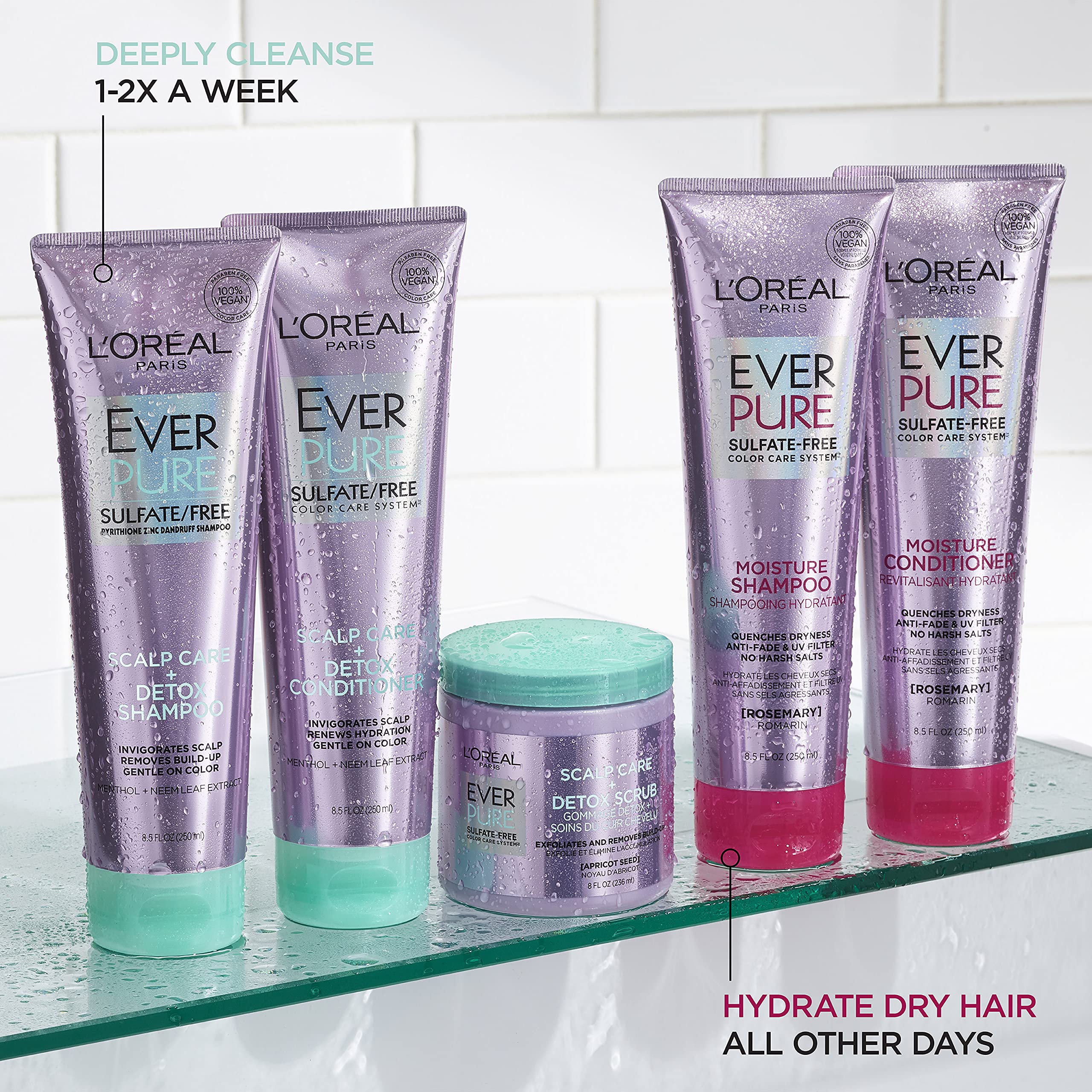 L'Oreal Paris EverPure ingredients apricot seed exfoliant adds texture to scalp care