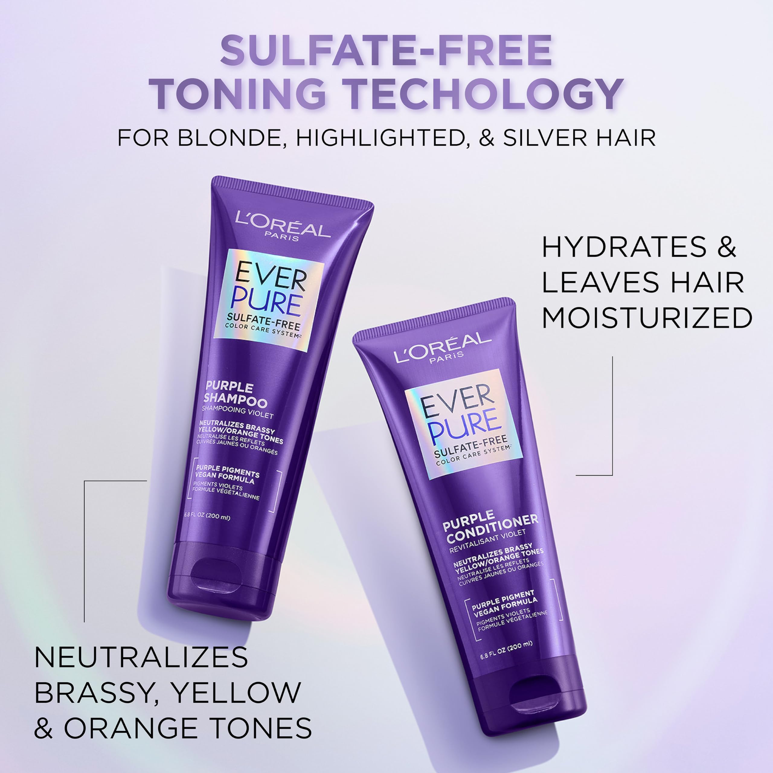 L'Oreal Paris EverPure purple shampoo pour action targets brassy yellow tones.