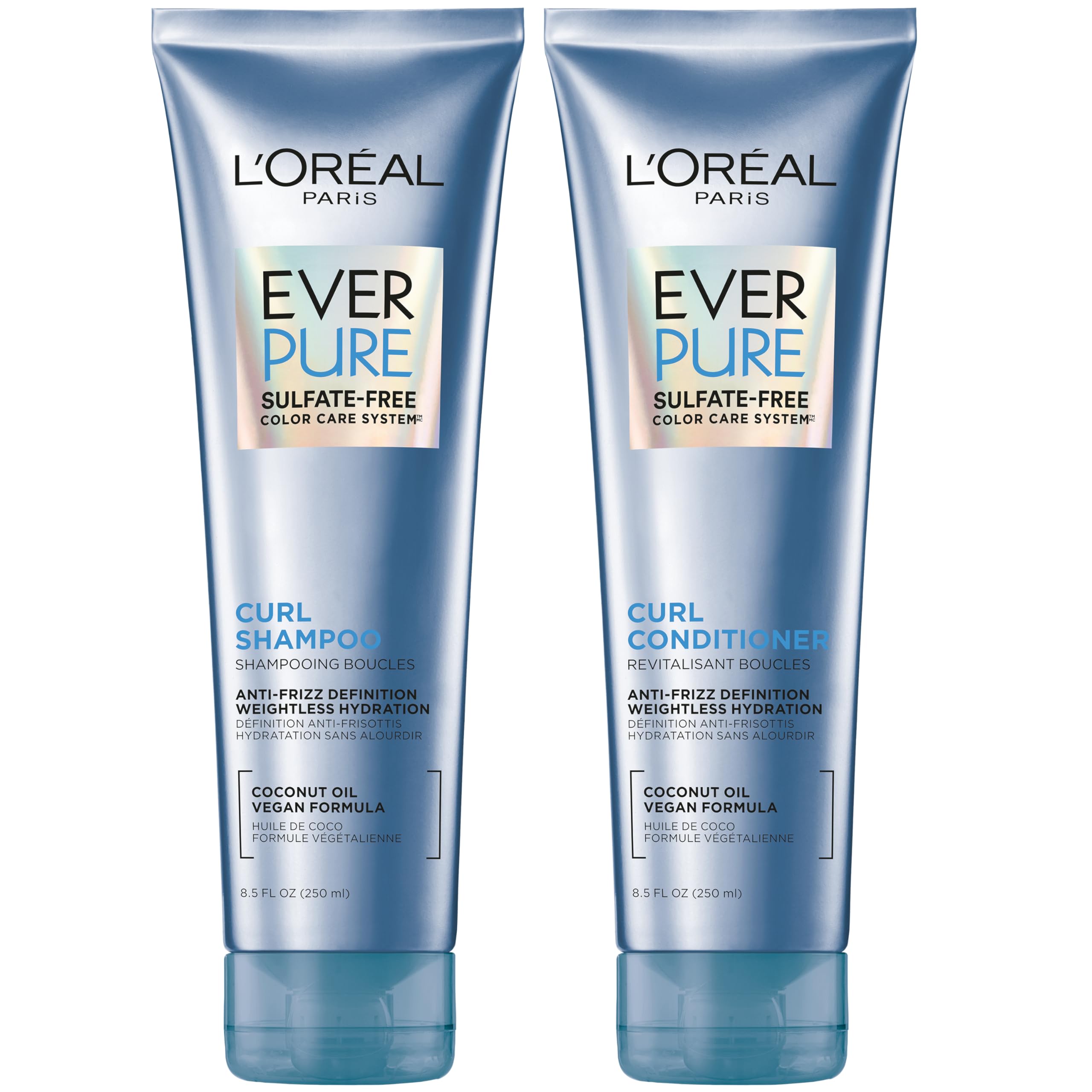 L’Oréal Paris EverPure shampoo bottle shows curl-definition with lightweight hydration