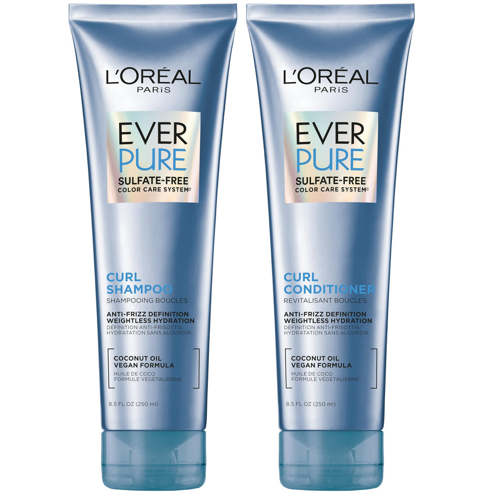 L’Oréal Paris EverPure shampoo bottle shows curl-definition with lightweight hydration