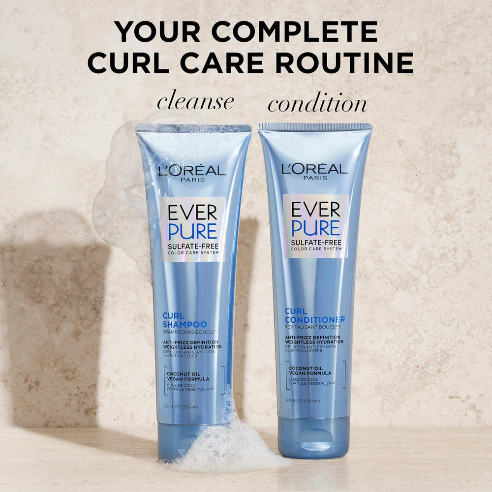 Wet-hair EverPure shampoo action shot suggests cleansing that prepares curls for styling