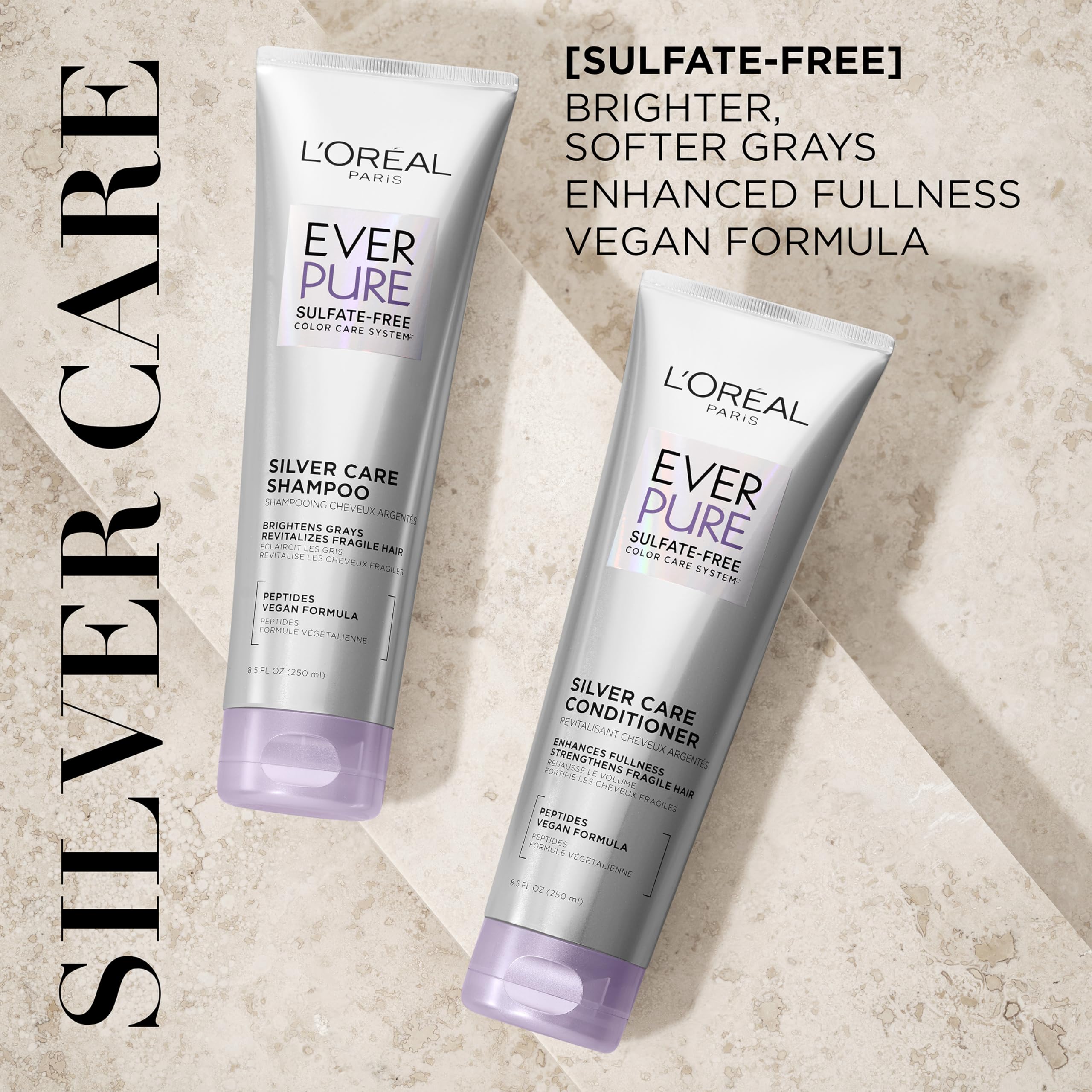 L'Oreal Paris EverPure Silver Care Conditioner bottle-dispense provides nourishing moisture for silver tones