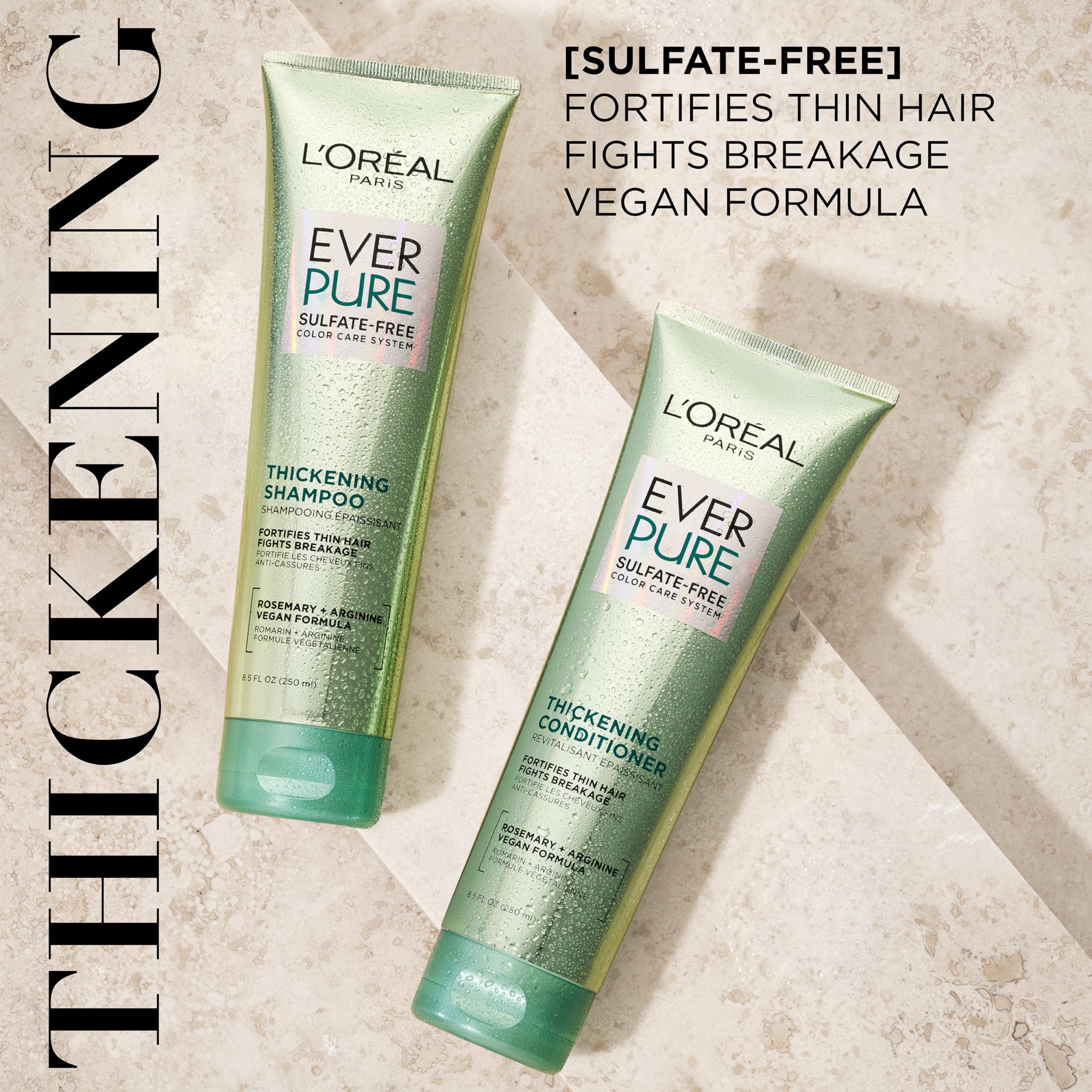 EverPure system packaging highlights a complete thickening routine for hair