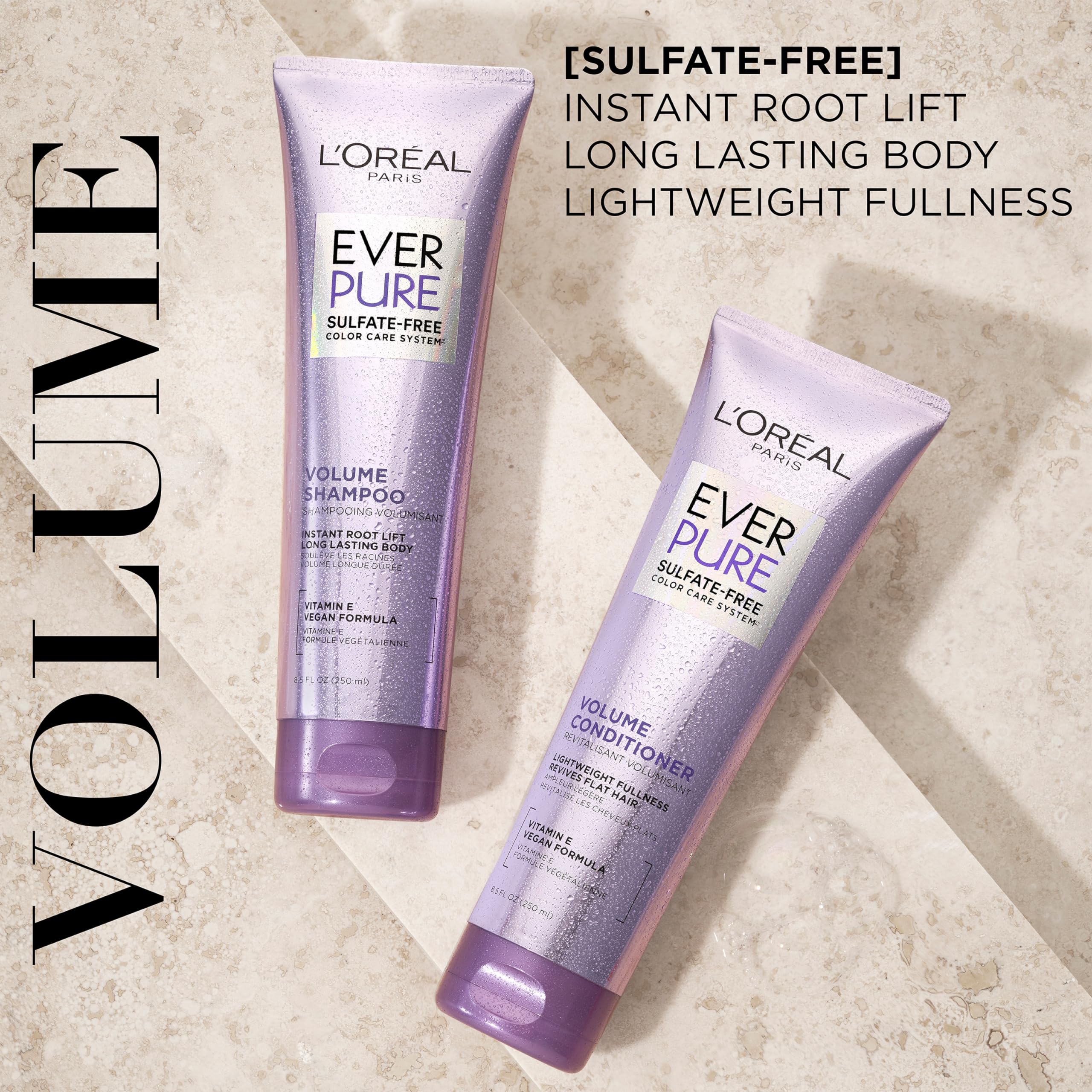 L’Oréal Paris EverPure volume conditioner bottle adds lift and fullness