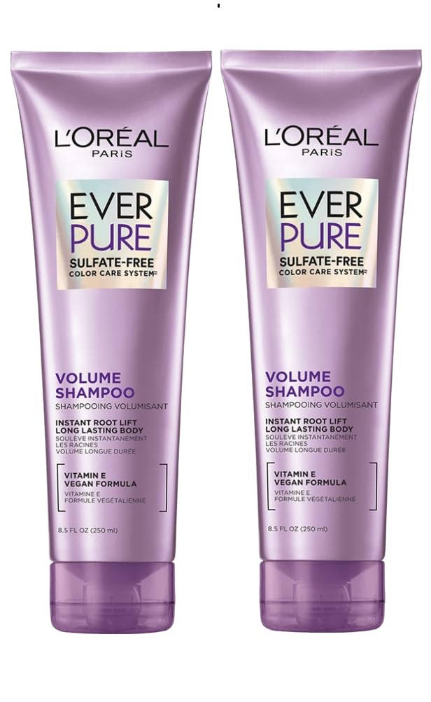 L'Oreal Paris EverPure Volume Shampoo bottle with lotus extract boosts color-safe volume.
