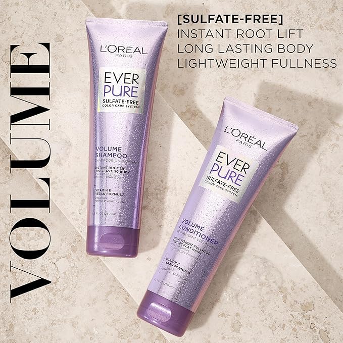 Lotus flower on L'Oreal Paris EverPure packaging signals gentle care for color-treated hair.