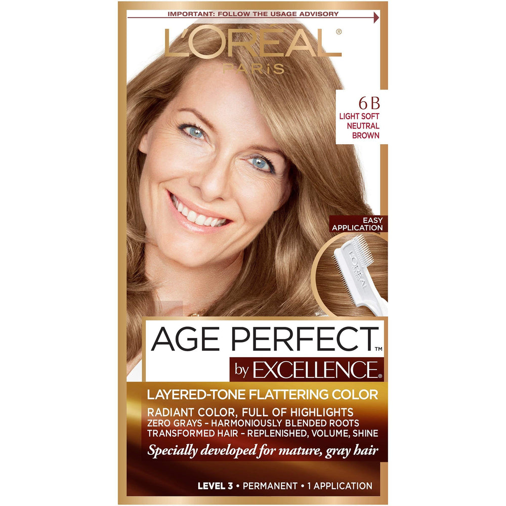 L'Oreal Paris Excellence Age Perfect close-up of gray coverage and blended regrowth with rich color
