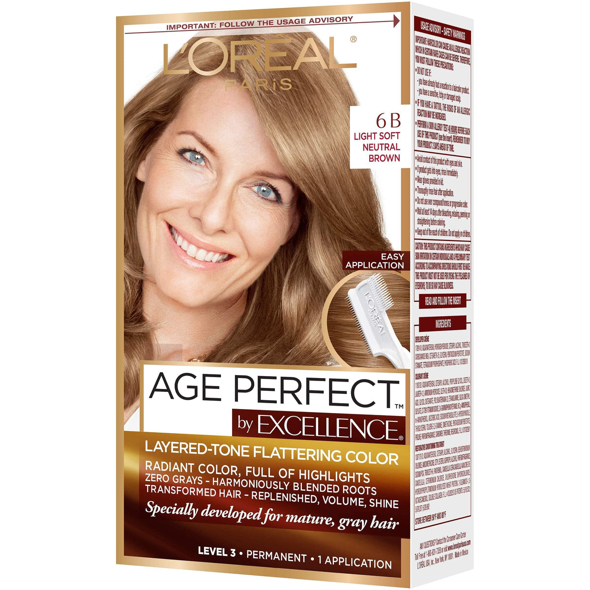 L'Oreal Paris Excellence Age Perfect packaging for easy color application on gray hair