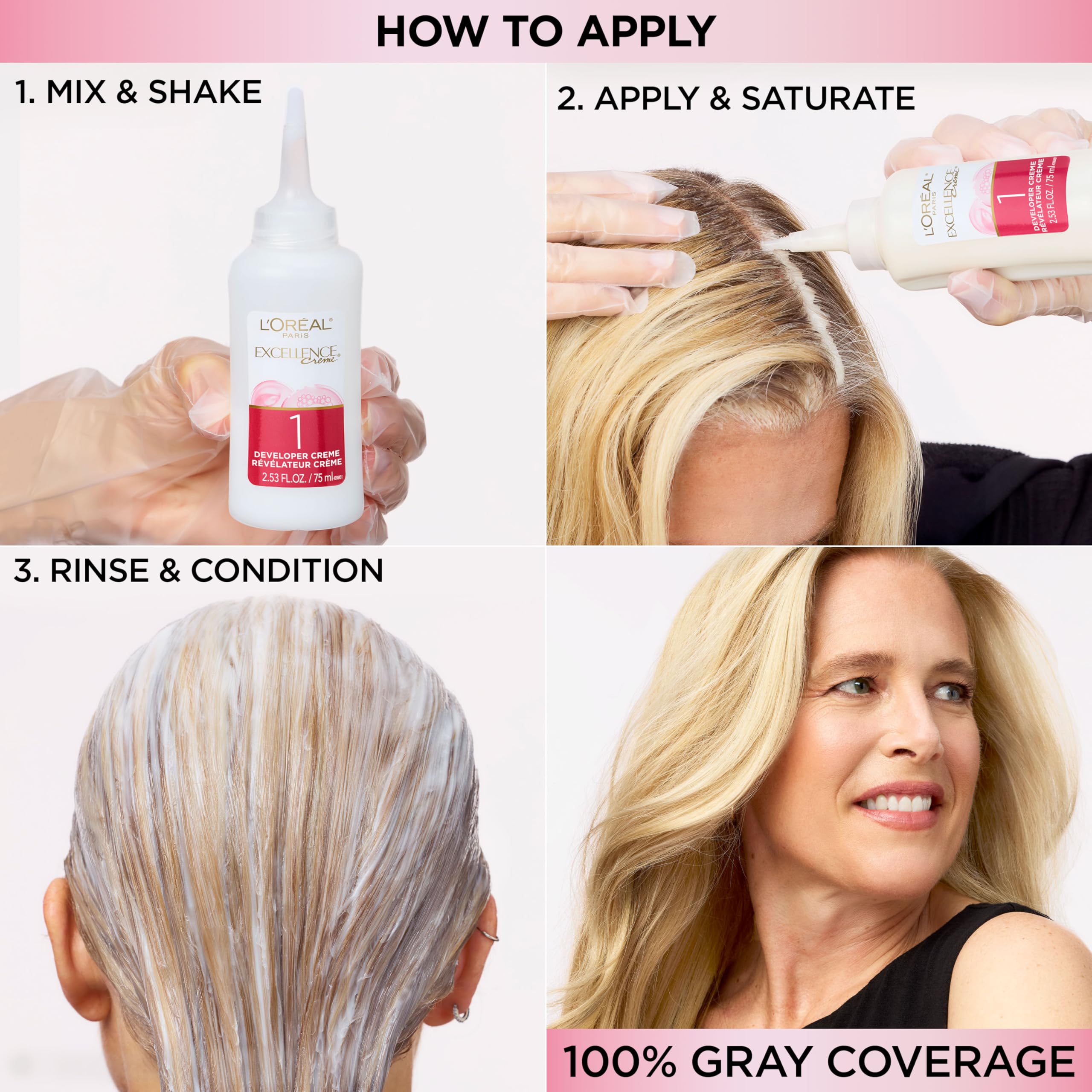 Packaging showcases color creme, shampoo, and conditioner contents for the kit.