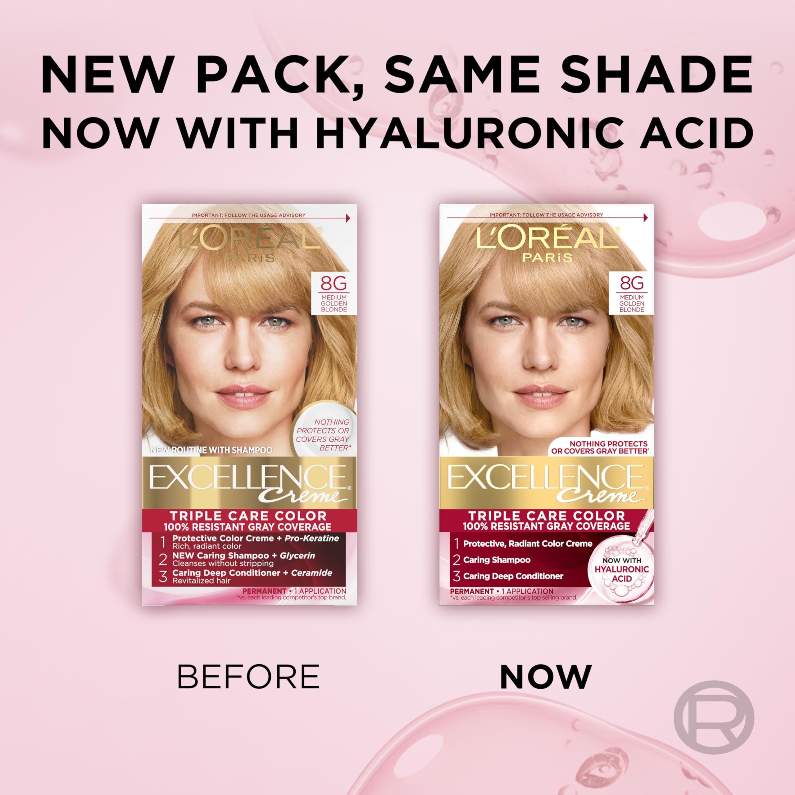 L'Oreal Paris Excellence Crème rich-color-result showcases glossy, vibrant finish