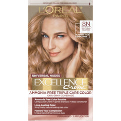 L'Oreal Paris Excellence Universal Nudes color-application demonstrates natural gray coverage