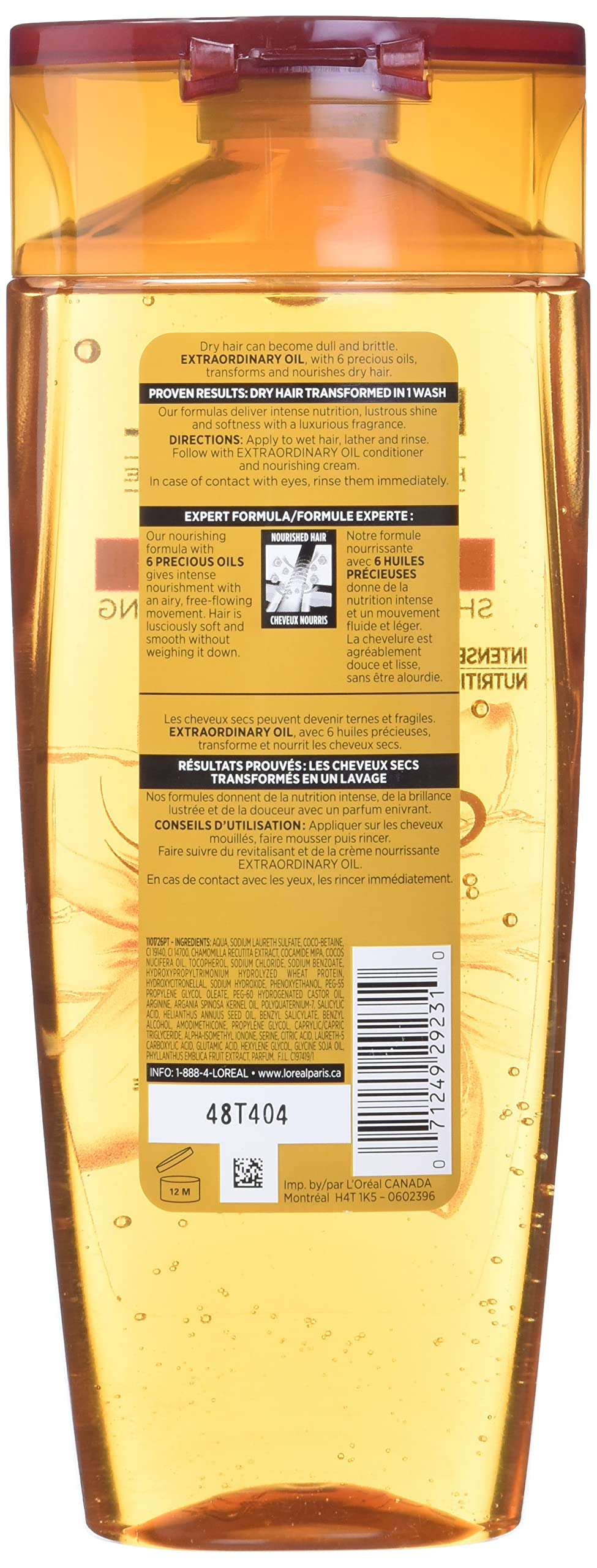 L'Oreal Paris Extraordinary Oil Shampoo lotion-closeup spotlights nourishing oils.
