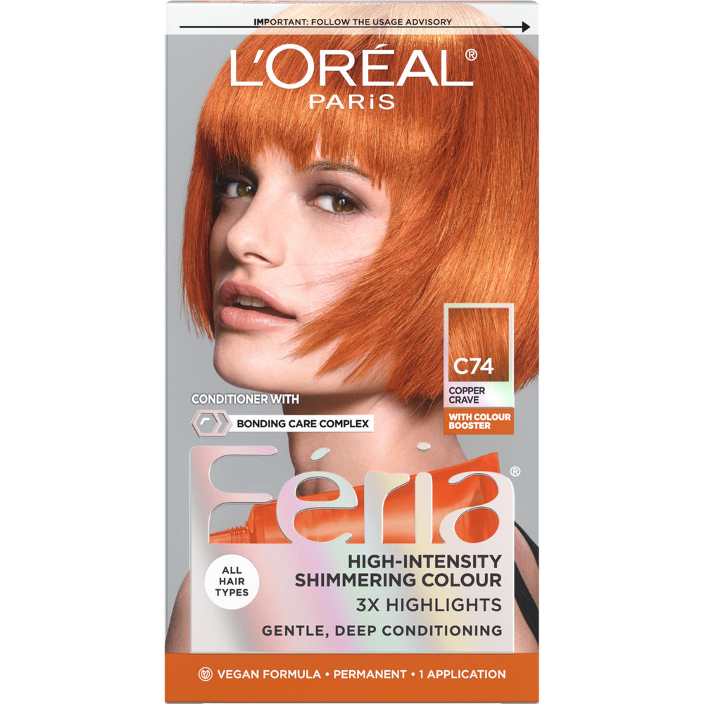 L'Oreal Paris Feria Copper Crave pack front showcases vivid shimmer color.