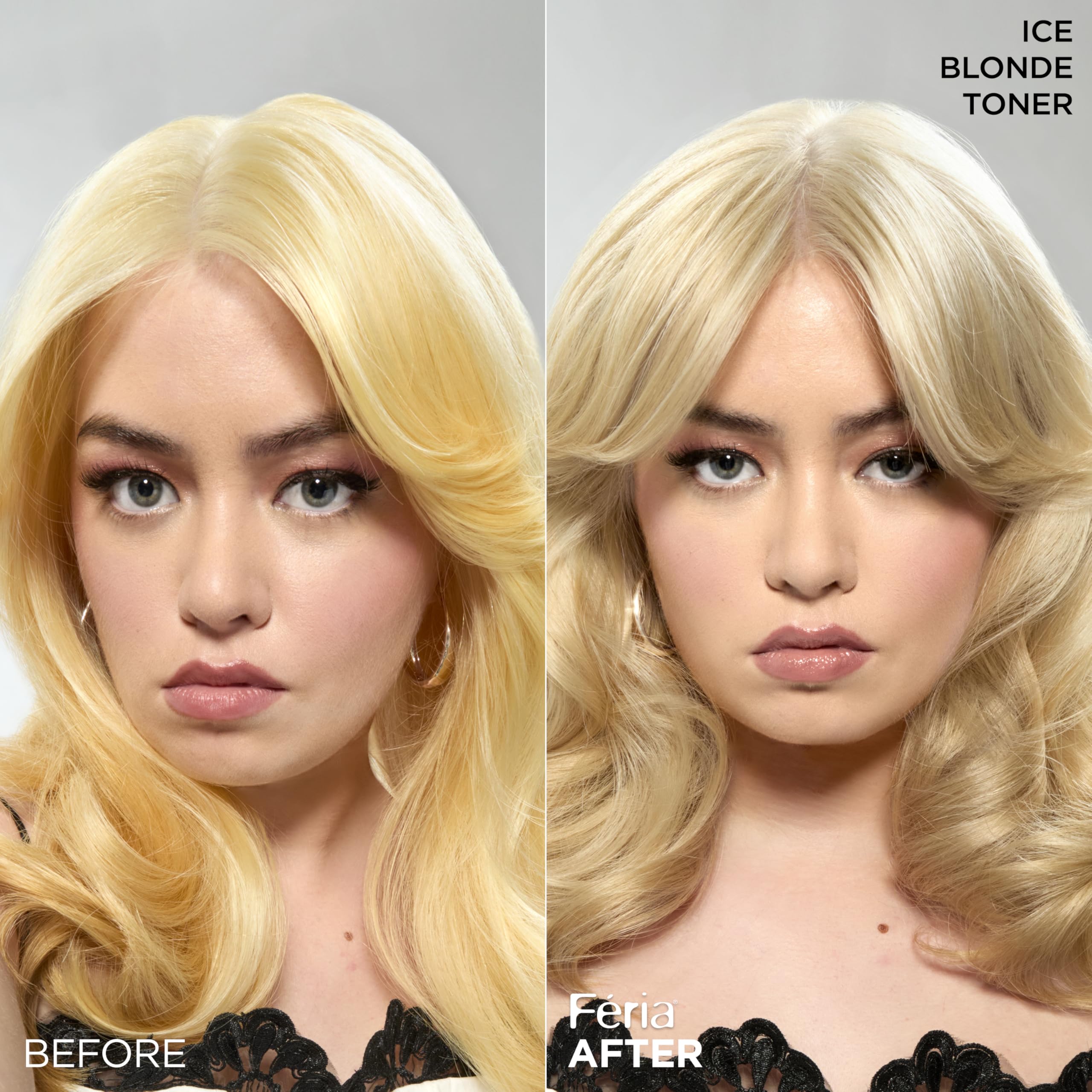 L'Oreal Paris Feria Ice Blonde packaging highlights ammonia-free demi-permanent formula.