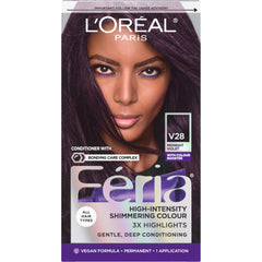 L'Oreal Paris Feria Midnight Violet bottle pour showing vibrant color result
