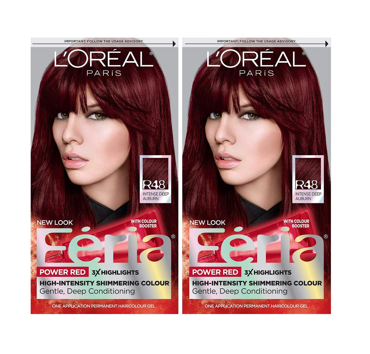L'Oreal Paris Feria R48 bottle shot with intense deep auburn shimmer