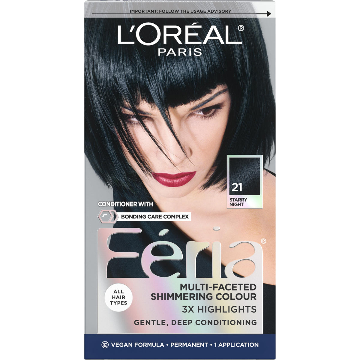 L'Oreal Paris Feria starry night bottle closeup shows shimmering color option