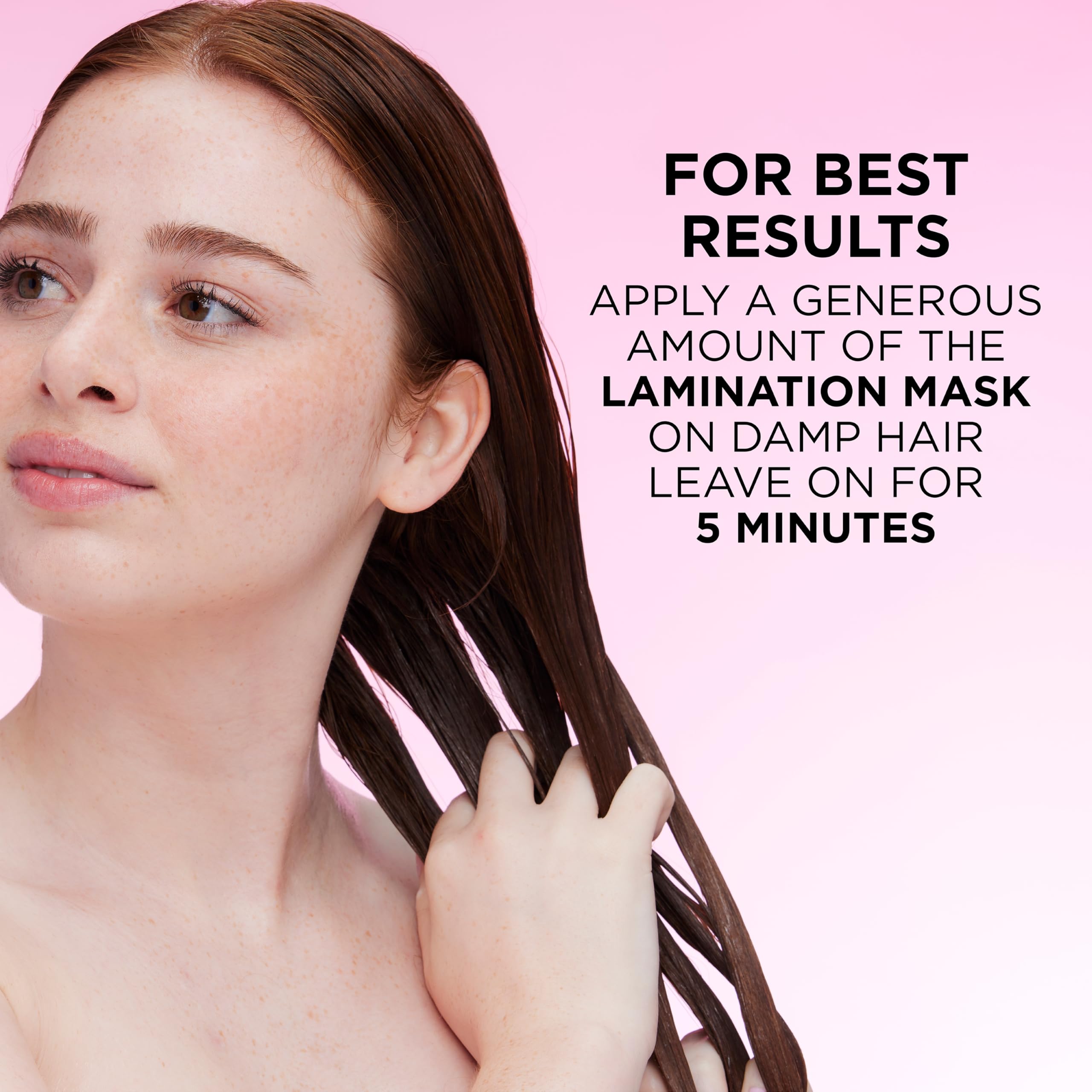 L'Oreal Paris glossing mask on a color-treated hair model showing vibrant glossy finish