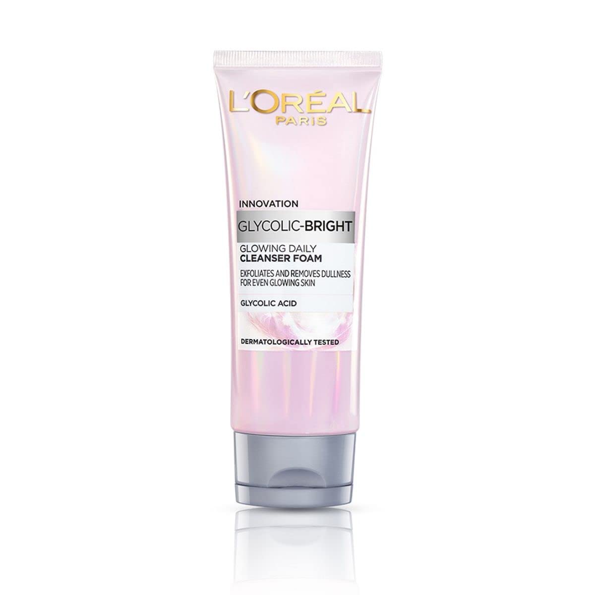 L'Oreal Paris Glycolic Bright bottle on display for daily exfoliation and radiant skin
