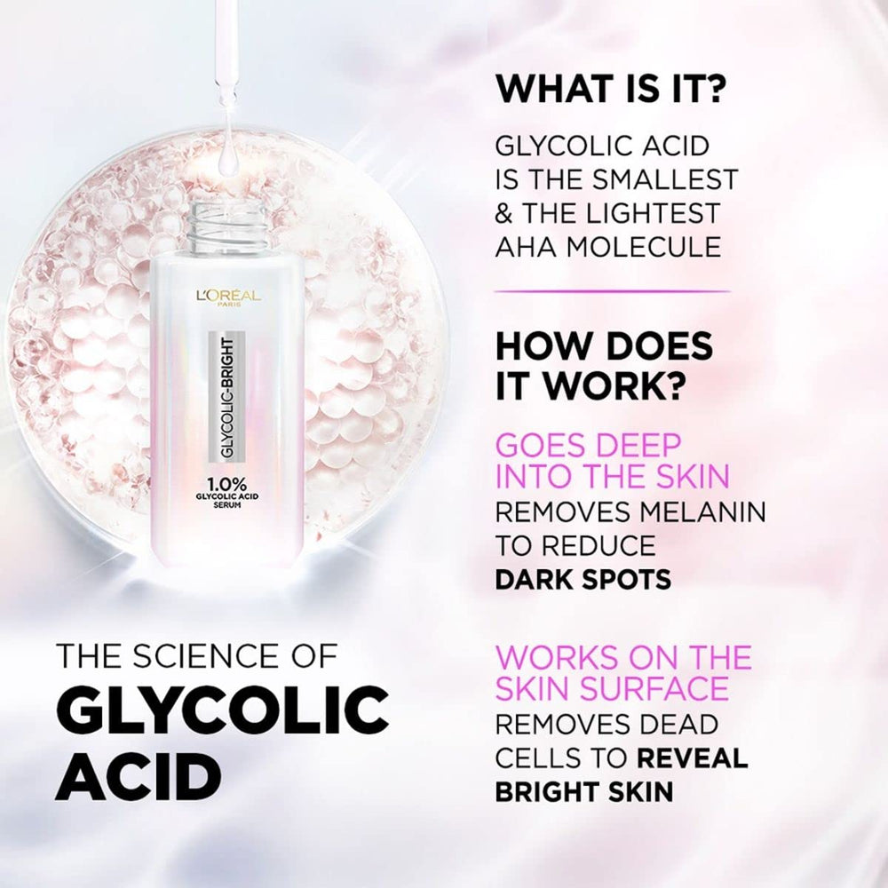 L'Oreal Paris Glycolic Bright foam texture demonstrating deep cleanse and radiant complexion