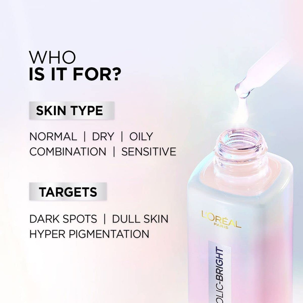 L'Oreal Paris Glycolic Bright packaging shot highlighting dermatologist-tested formula